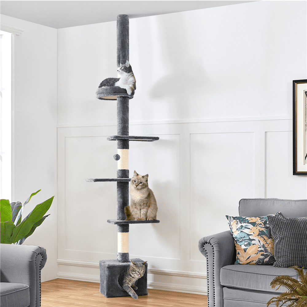Alden Design Multilevel Floor To Ceiling Cat Tree with 4 Perches, Dark Gray