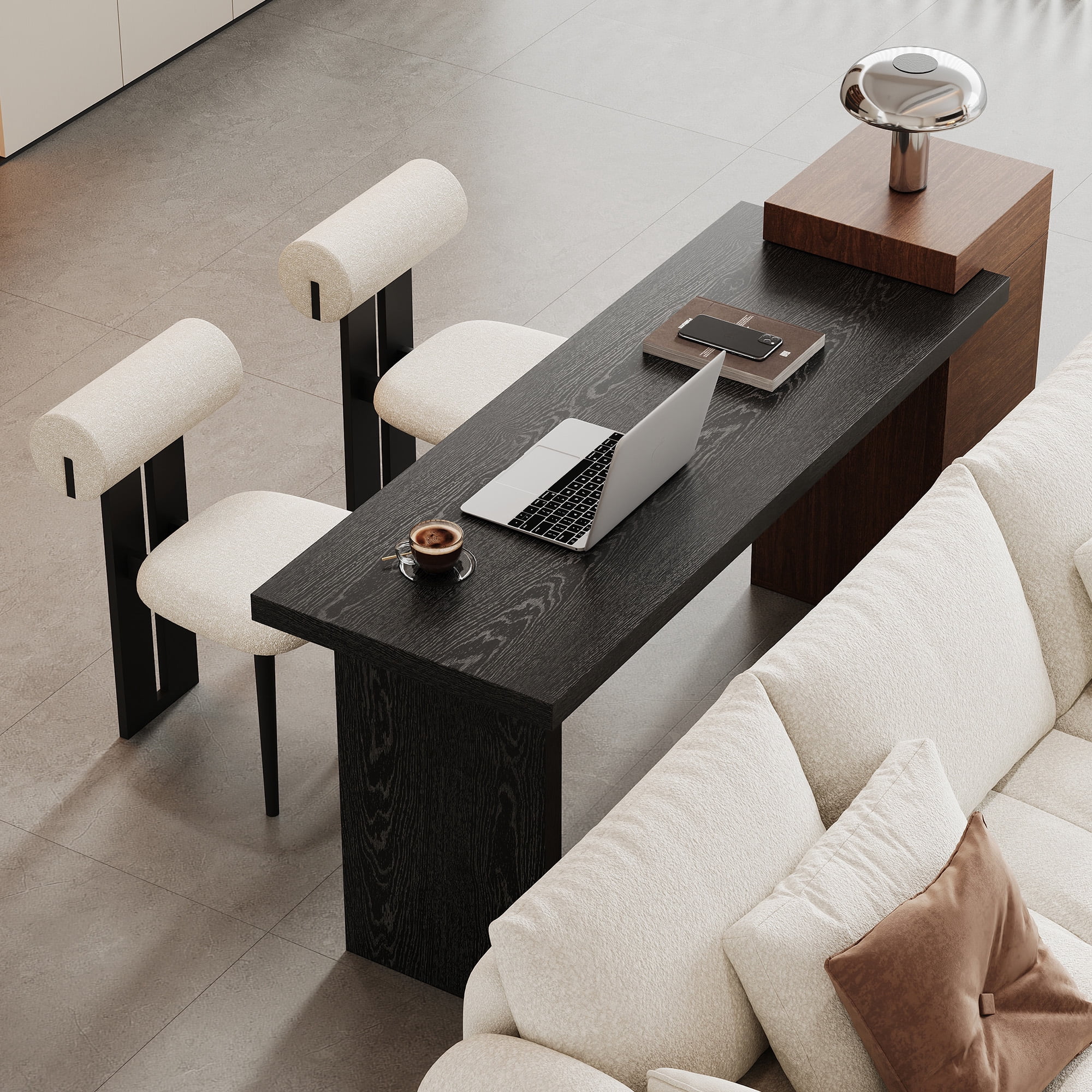 Computer Desk,Two-Tone Sofa Side Table with 2-Tier Open Storage Shelves,Wood Multipurpose Office Desk Study Desk Entryway Console Table for Study,Bedroom,Living Room,Walnut