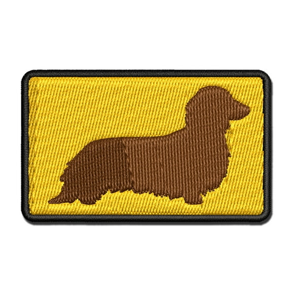 Long Haired Dachshund Dog Solid Applique Multi-Color Embroidered Iron-On Patch - 2.5 Inch Small