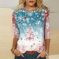 thumbnail image 2 of Christmas Shirts for Women 3/4 Sleeve Round Neck Snowflake Tees Tshirts Fall Shirt Blouse for Christmas Wear Fall Clothes My Items, 2 of 5