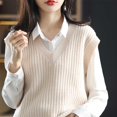 thumbnail image 4 of sweethay Suéter de otoño para mujer, chaleco sin mangas, Tops de punto suave, chalecos informales, accesorio de ropa para oficina, escuela, viajes al Prendas para la parte del cuerpo Beige sweethay AP013291-04, 4 of 6