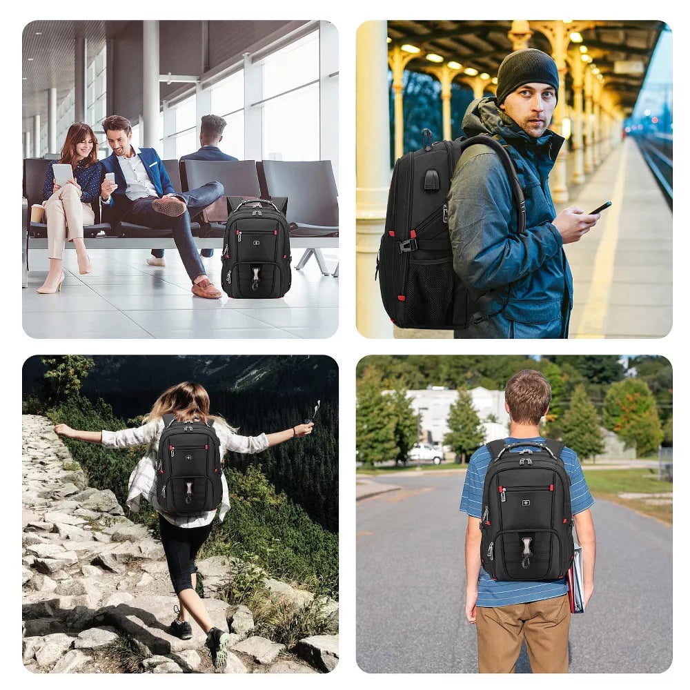 Fenbeli Extra Large 50L Travel Laptop Backpack, TSA Approved Carry On Backpack with USB Charging Port, Water Resistant College School Business Work Backpack for Men & Women, Black