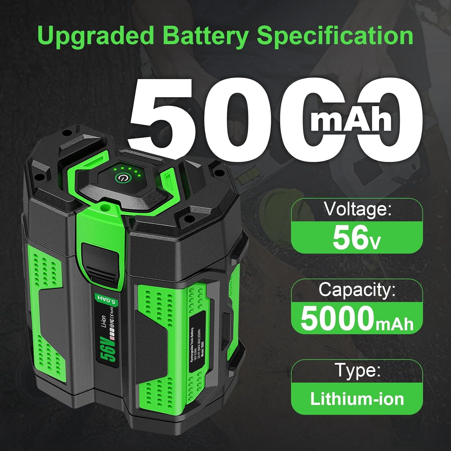 Sunbat 56V 5.0Ah Replacement for EGO 56v Battery BA2800 BA4200 BA1400, 5000mAh Lithium Ion Battery Compatible with All Power 56V CS1604 CS1804 CS1403 HT2400 LB6504 LB5804 LB6500 LB4800Tools
