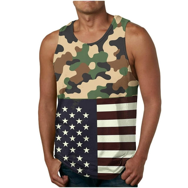 Hombres Moda Casual sin Mangas Impresión Suéter Cuello Redondo Tanque Deportivo