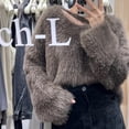 thumbnail image 5 of Suéter corto coreano para mujer, suéter holgado de otoño e invierno, suéter blanco esponjoso de estilo perezoso con clavícula, 5 of 5