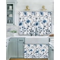 thumbnail image 2 of Blue Flowers Short Blackout Curtains 36 Inch Long Retro Spring Watercolor Leaves Floral Rod Pocket Kitchen Curtains, 2 Panels Thermal Insulated Room Darkening Drapes for Bedroom, 30"W x 36"L, 2 of 5