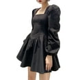 thumbnail image 5 of Qiylii Women Female Dress Slim A-line Long Puff Sleeves Mini Dress,Black S-L, 5 of 9