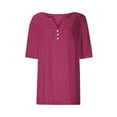 thumbnail image 4 of Arnsht Womens Short Sleeve Tops Casual Knit Notched Eyelet V Neck Henley Shirts Button Three Quarter Length Dressy Blouses Pink XL, 4 of 4