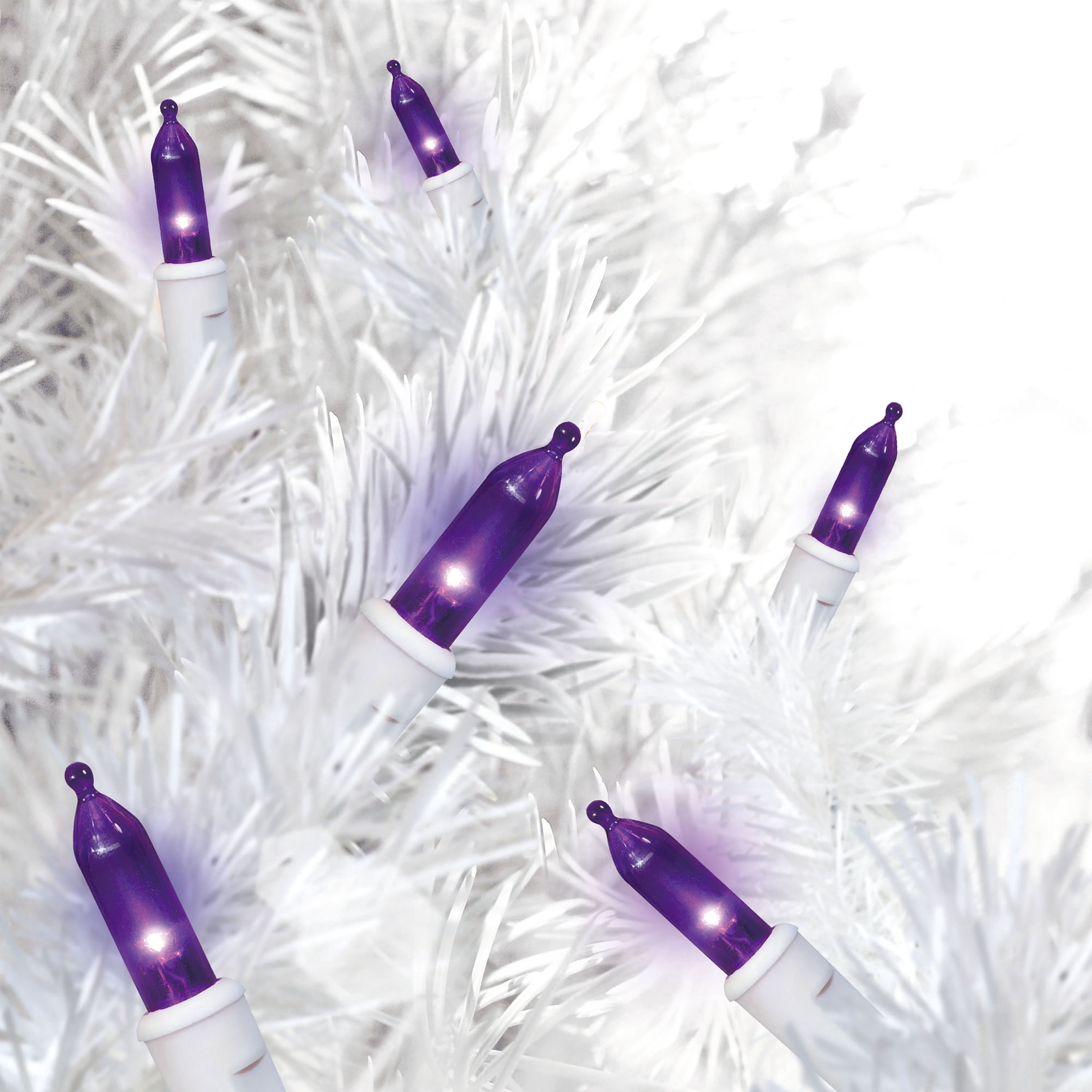 Indoor/Outdoor 100-Count LED Mini Christmas String Lights, Purple, White Wire, 19.5', by Holiday Time