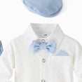 thumbnail image 4 of 9-12 Months Infant Baby Boy 3Pcs Long Sleeves Gentleman Outfit Clothes Sets With Hat 0 3 6 9 12 18 Months Formal Bowtie Romper Suspender Pants Wedding Dress Suits Newborn Outfits Set,Blue, 4 of 5