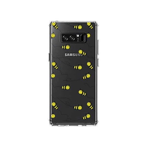 DistinctInk Clear Shockproof Hybrid Case for Samsung Galaxy Note 8 - TPU Bumper, Acrylic Back, Tempered Glass Screen Protector - Repeating Bumble bees