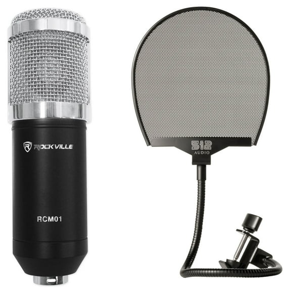 Rockville RCM01 Studio Recording Microphone Shock Mount Warm Audio Pop Filter
