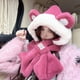 thumbnail image 3 of Clinaoy - Gorro de invierno con orejas de oso para mujer, adorable, súper suave, grueso, resistente al frío, de felpa, con protector facial, 3 of 7