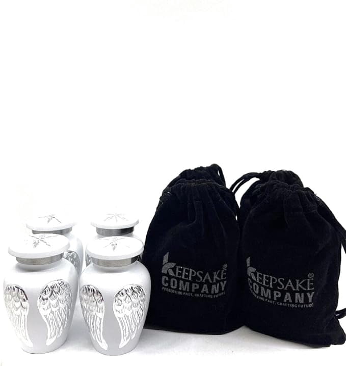 Keepsake Company Angel Wings Mini Urns for Human Ashes – Set of 4 Tiny Cremation Urns – Ash Holders for Memorial Keepsakes