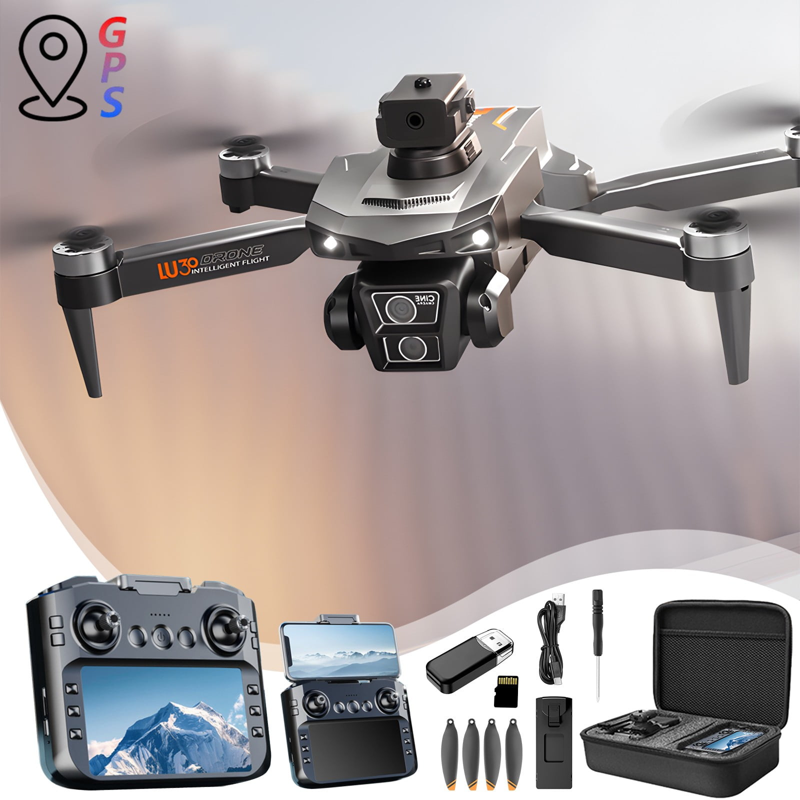 GPS Drone with 4.5 Inch Screen, Folding Body, 360掳intelligent obstacle avoidance, Brushless Motor And Cool LED Lights Drones with Storage Cad, Remote Control Toys Gifts