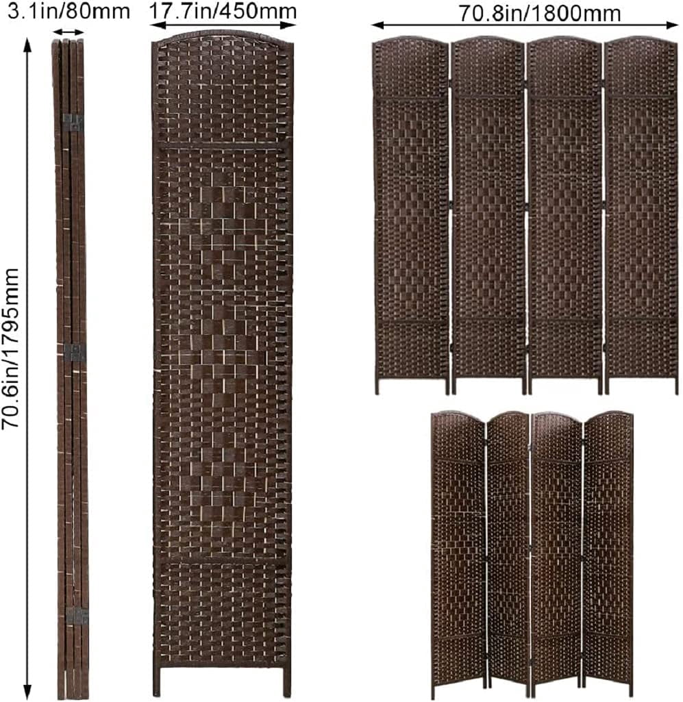 NiamVelo 71 inch Wood Room Divider 4 Panel Folding Privacy Screen Portable Partition Screen with Metal Hinges, Brown