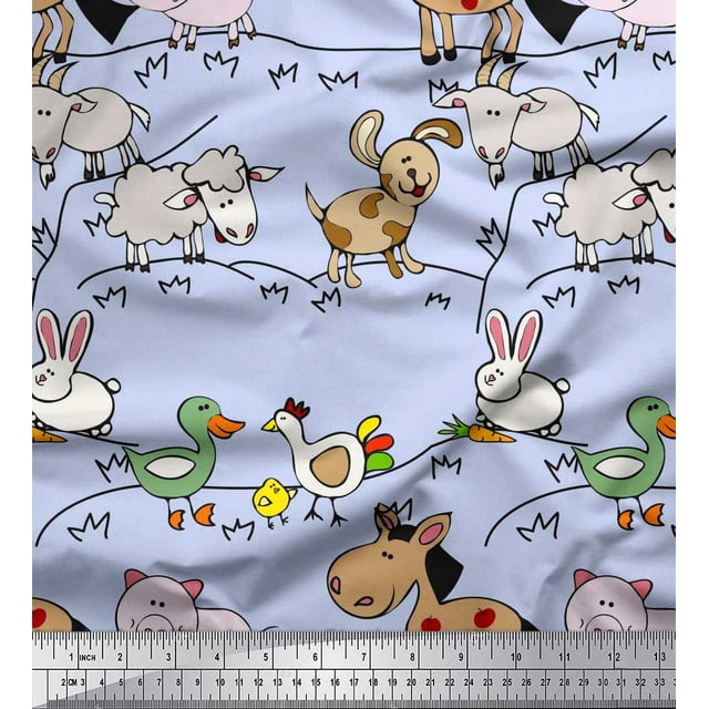 Soimoi Rayon Fabric Bird & Animals Cartoon Print Fabric by Yard 56 Inch Wide