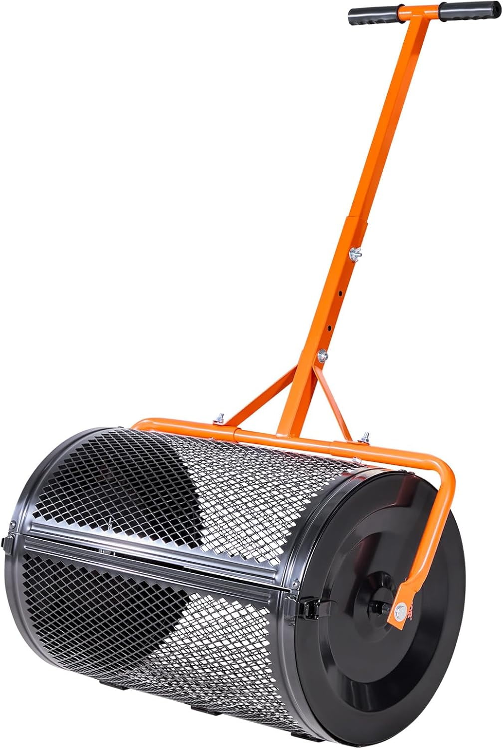 Garden Peat Moss Roller, Compost Spreader, 24 in Wide Heavy Duty Grass Seed Spreaders with T Shaped Handle, 3 Heights Adjustable, Powder-Coated Steel Peat Moss Spreader for Planting Seeding