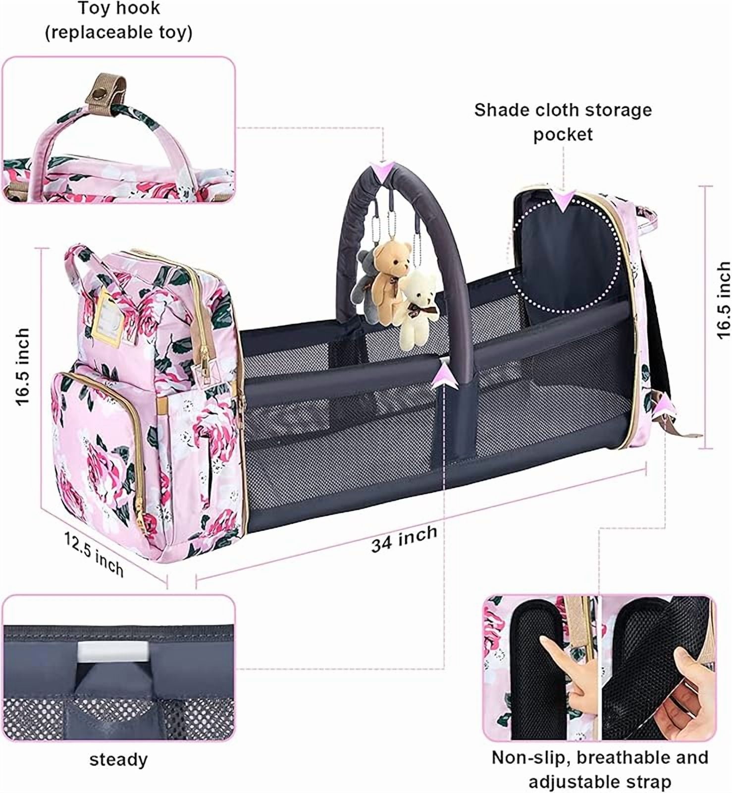 Diaper Bag Backpack with Changing Station, Foldable for Bady Toddler, 3 in 1 Large Capacity Newborn Essentials Organizer with Stroller Hook for Girls and Boys