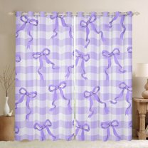 Feelyou Dreamy Bowknot Bow Blackout Curtains Set of 2 (52x84 Each) for Teen, Kawaii Ribbon Purple Window Curtains, Modern Fashion Plaid Curtains and Drapes, Window Curtains Bedroom Decor