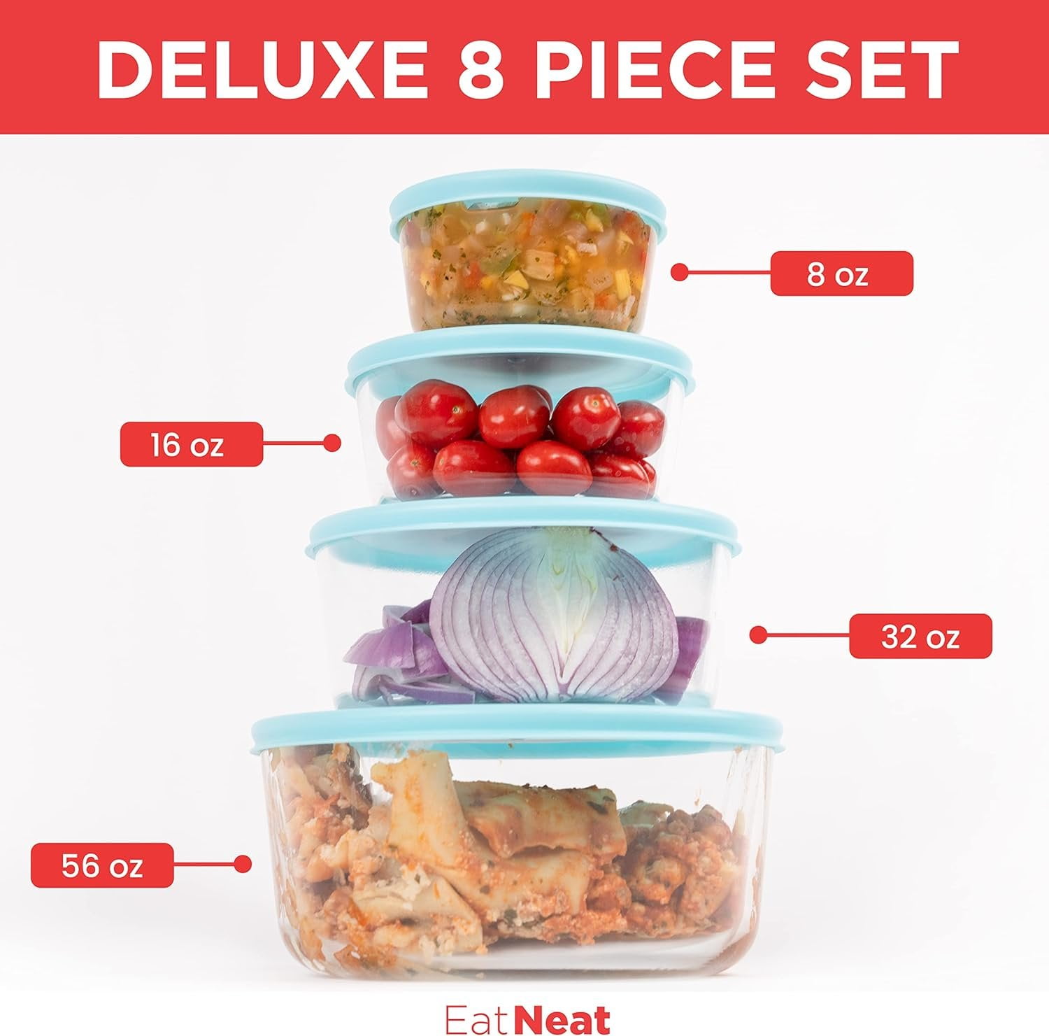 EatNeat 5-Piece Glass Salad Bowl Set With Airtight Locking Lids 