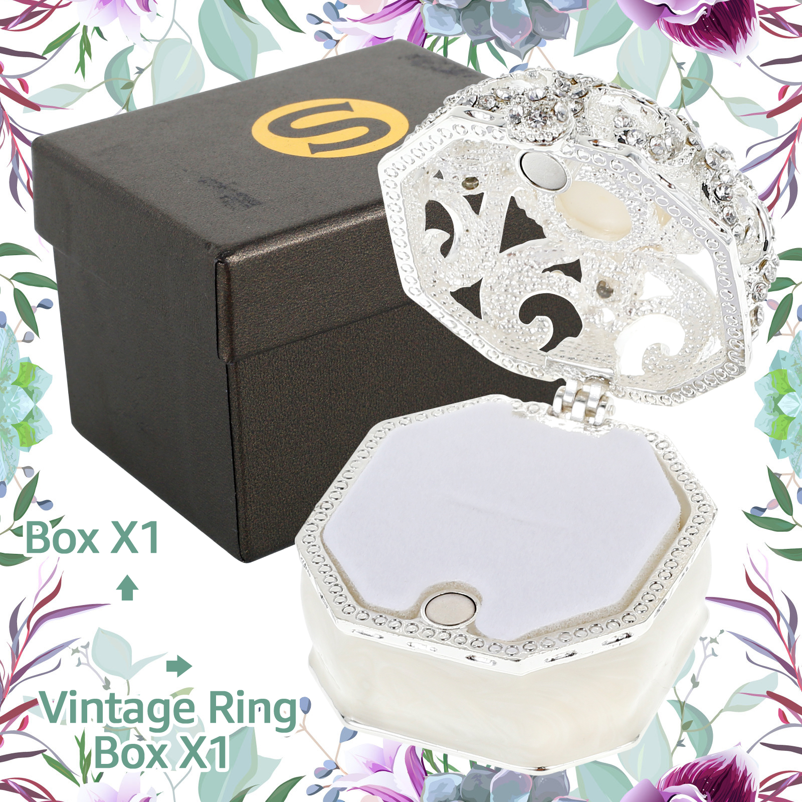 Welpettie Crystal Vintage Jewelry Box, Antique Crown Design Trinket  Treasure Chest Storage Organizer,Metal Earrings/Necklace/Ring Holder Case,  Keepsake Giftb Box for Girls Women