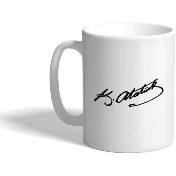 Ceramic Funny Coffee Mug Coffee Cup K Ataturk Signature White Tea Cup 11 Ounces