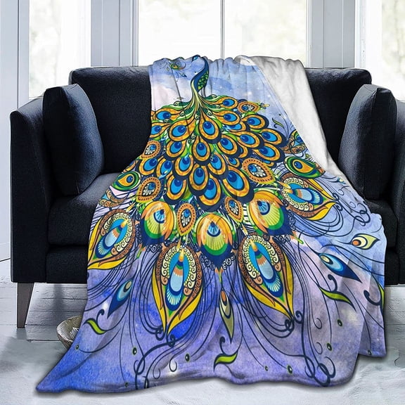 Peacock flannel Throw Blanket Soft Lightweight Warm Cozy Plush Blanket for Couch Bed Sofa 80"X60"