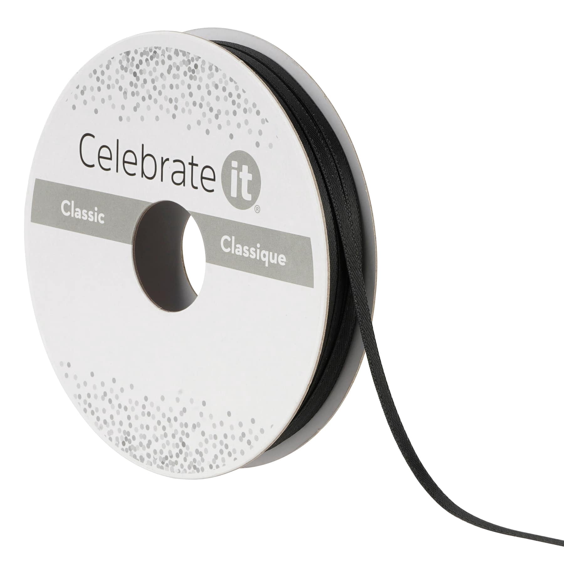 1/8" x 10yd. Black Satin Ribbon by Celebrate It – Non-Wired with Woven Edge - Polyester – Ideal for Gift Wrapping - Baskets & DIY Crafts - 24 Pack