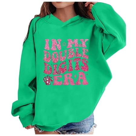 kpoplk Hoodies for Girls Drop Shoulder Long Sleeve Casual Pullover Sweatshirt(Green A)