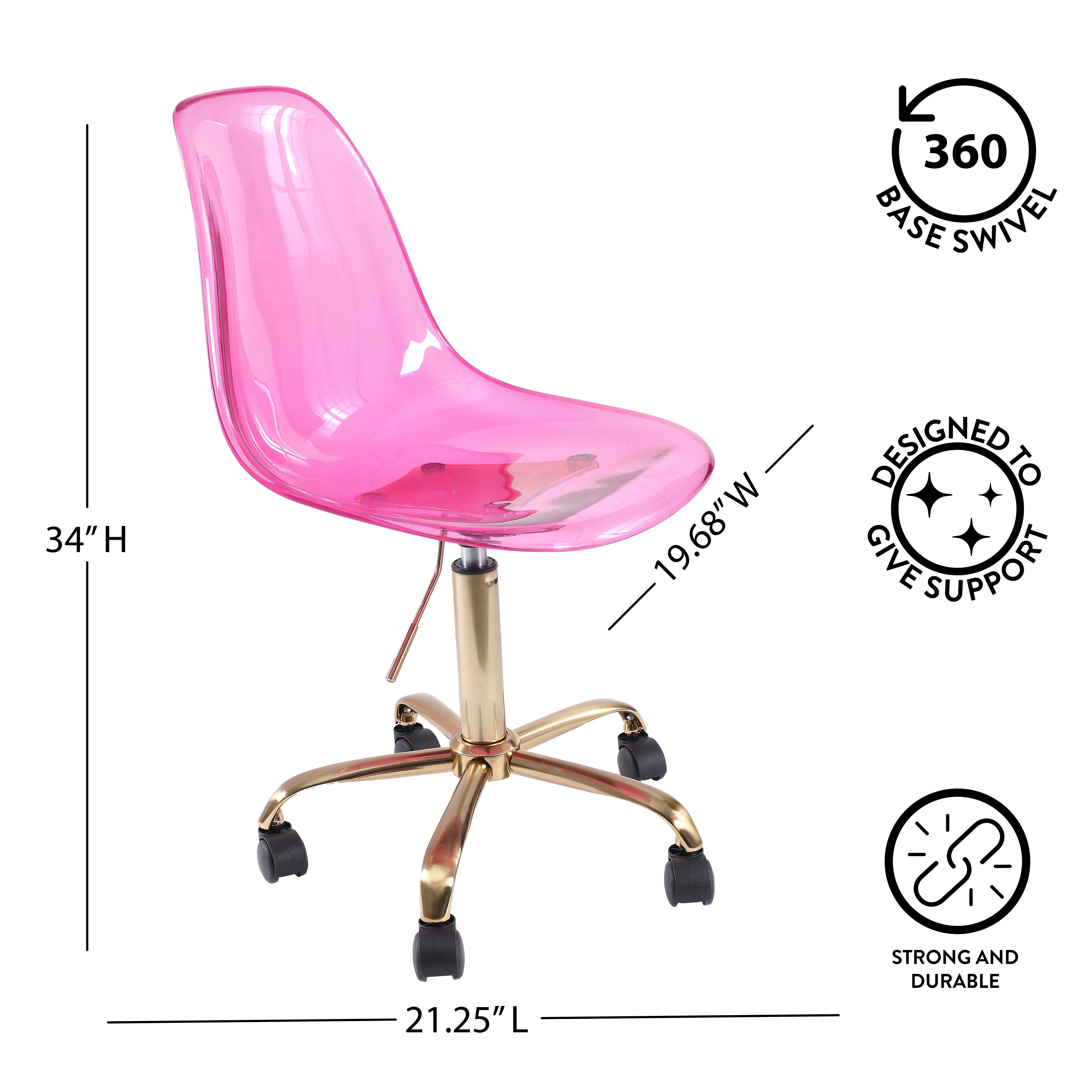 Mainstays Acrylic Rolling Office Chair, Purple, High Back, Adjustable Height