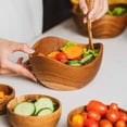 thumbnail image 3 of Wavy Thin Rim Teak Wood Bowl 4-Pack, 3 of 5