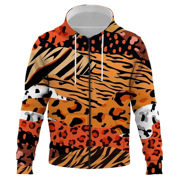 Sudadera con capucha y cremallera con estampado de leopardo, estilo hip hop, estilo harajuku, ropa de calle, moda hip hop, ropa para hombre y mujer.