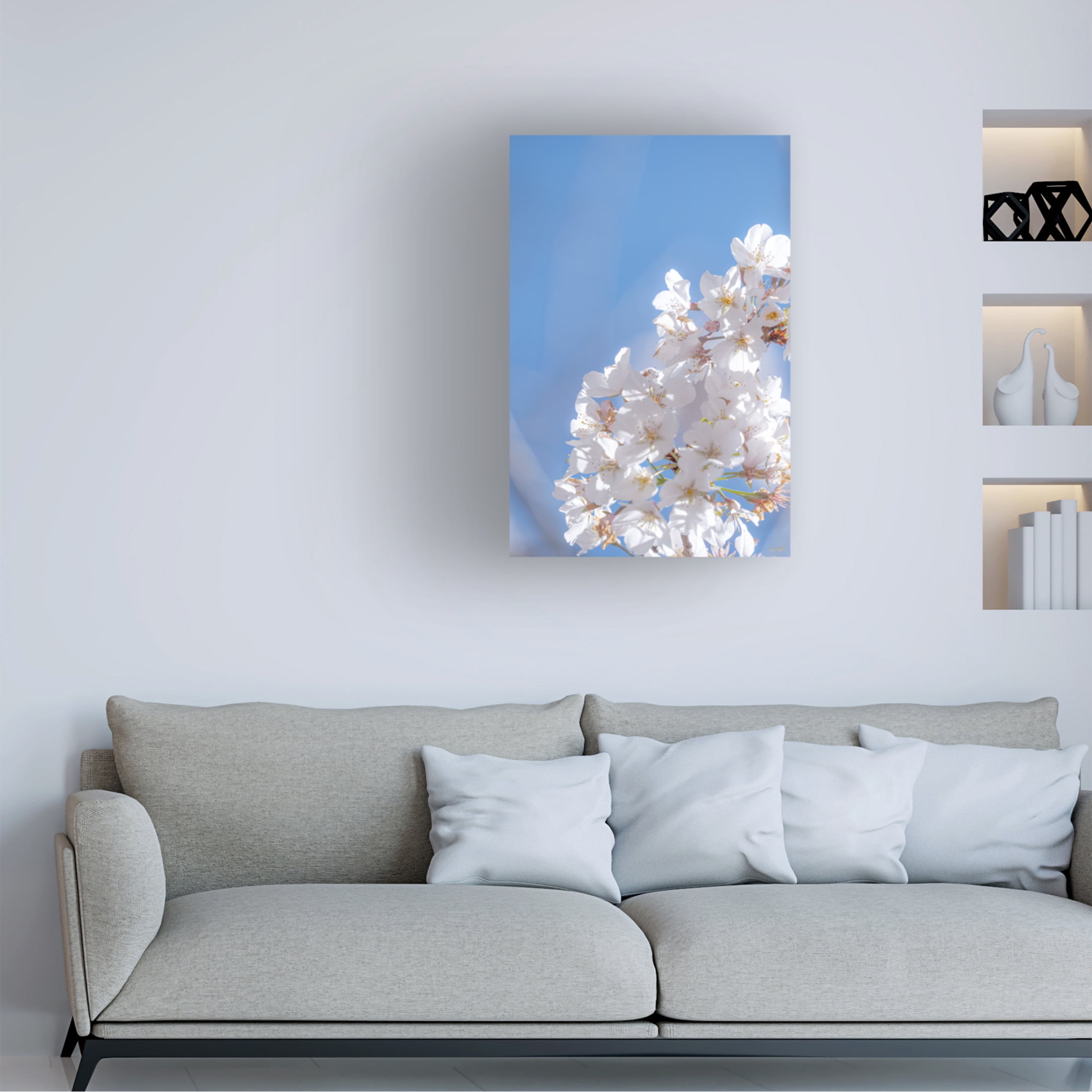 Canvas Wall Art - Life BeautifuLEE 'White Flowers Kissing Blue Sky 5' Wall Art for Living Room, Bedroom, or Office Décor by Trademark Fine Art - 16 x 24 Inches