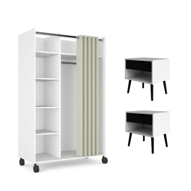 Tvilum Canada Ensemble de 3 Pièces avec Garde-Robe Mobile à 5 Lits et Table de Chevet à 1 Tiroir