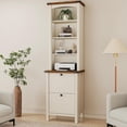thumbnail image 2 of FIAKOA Bookshelf with Storage Cabinet Set of 2, 71" Tall Rustic Wood Bookcases with Adjustable Shelves and File Drawers, Farmhouse Bookshelves for Home Office or Living Room(White), 2 of 7