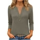 thumbnail image 3 of Talla grande Tops de tallas grandes,Blusa informal con cuello en V y mangas 3/4 para mujer, abotonada, de poliéster y elastano, ideal para todas las estaciones, sopatenor, 3 of 9