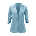 thumbnail image 5 of BSDJILFG Plus Size Linen Blazers Women Lined S-5XL ,3/4 Ruched Sleeve Summer Suit Jacket Lightweight Office Work Jackets with Pockets, 5 of 6
