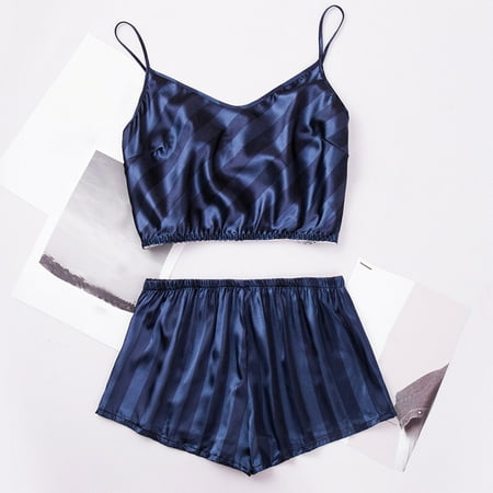 

Rewenti Ladies Large Size Fashion Charming Comfortable Pajamas Vest Shorts Woman Nightgown Home Clothes Navy 10(XL)
