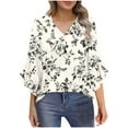 thumbnail image 2 of Jsaierl Women's 3/4 Length Flounce Sleeve Tops Casual V Neck Shirts Dressy Print Ladies Blouses Going Out Vacation Tunic Top S-2XL, 2 of 7