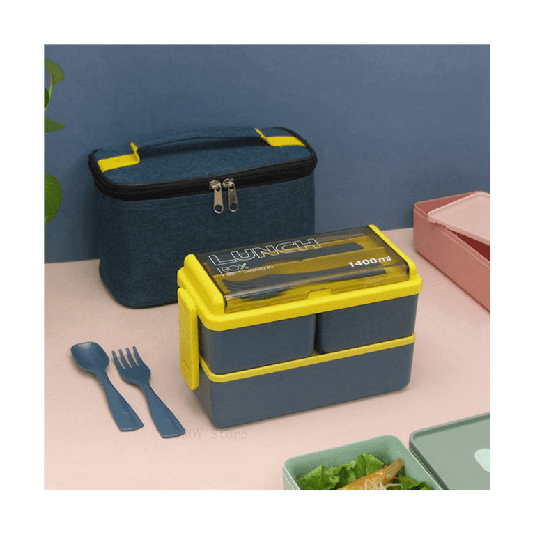 2 Layer Lunch Box Spoon Fork Dinnerware Bento Box Set Food Storage