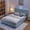 Queen + Navy + Kids + Foam + Boucle + Boucle + Fabric, variant on Queen Size Upholstered Bed with Oversized Rabbit Ear Headboard, LED Light & 4 Storage Drawers, Boucle Fabric, Beige - Cute Bedroom Furniture for and