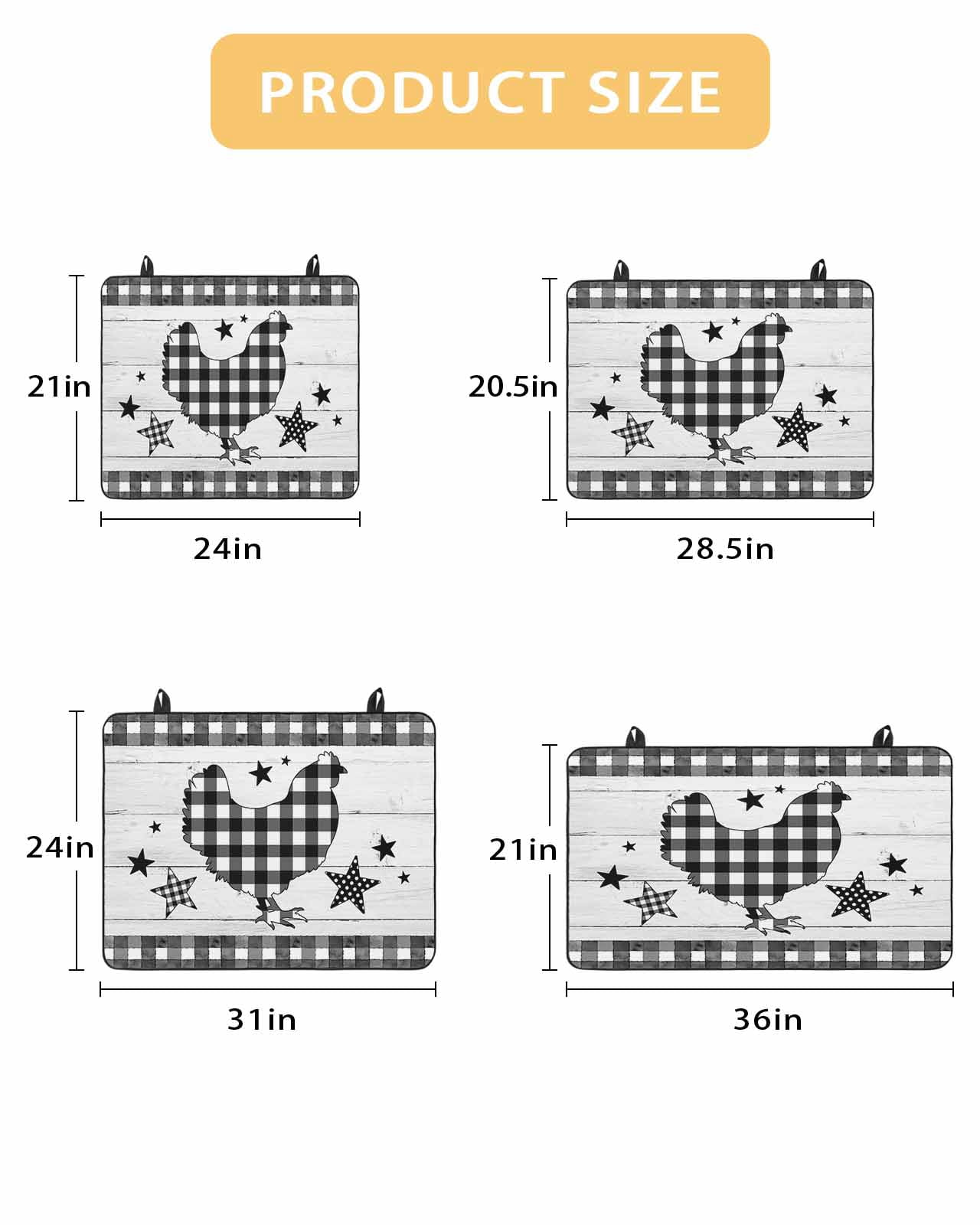 Large Induction Cooktop Protector Mat Chicken Hen Stove Top Covers for Electric Stove, Rooster Animals Farmhouse Plaid Country White Wooden Decorative Stove Burner Cover Mats, Glass Top Stove Cover