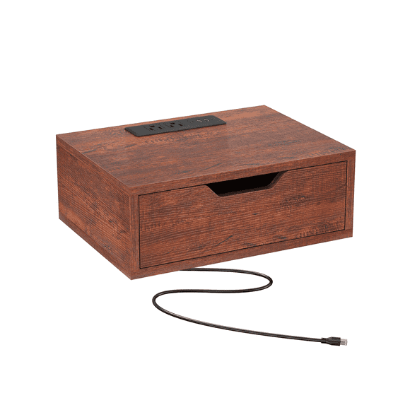 Mesita De Noche Flotante Con Estación De Carga Usb Marron