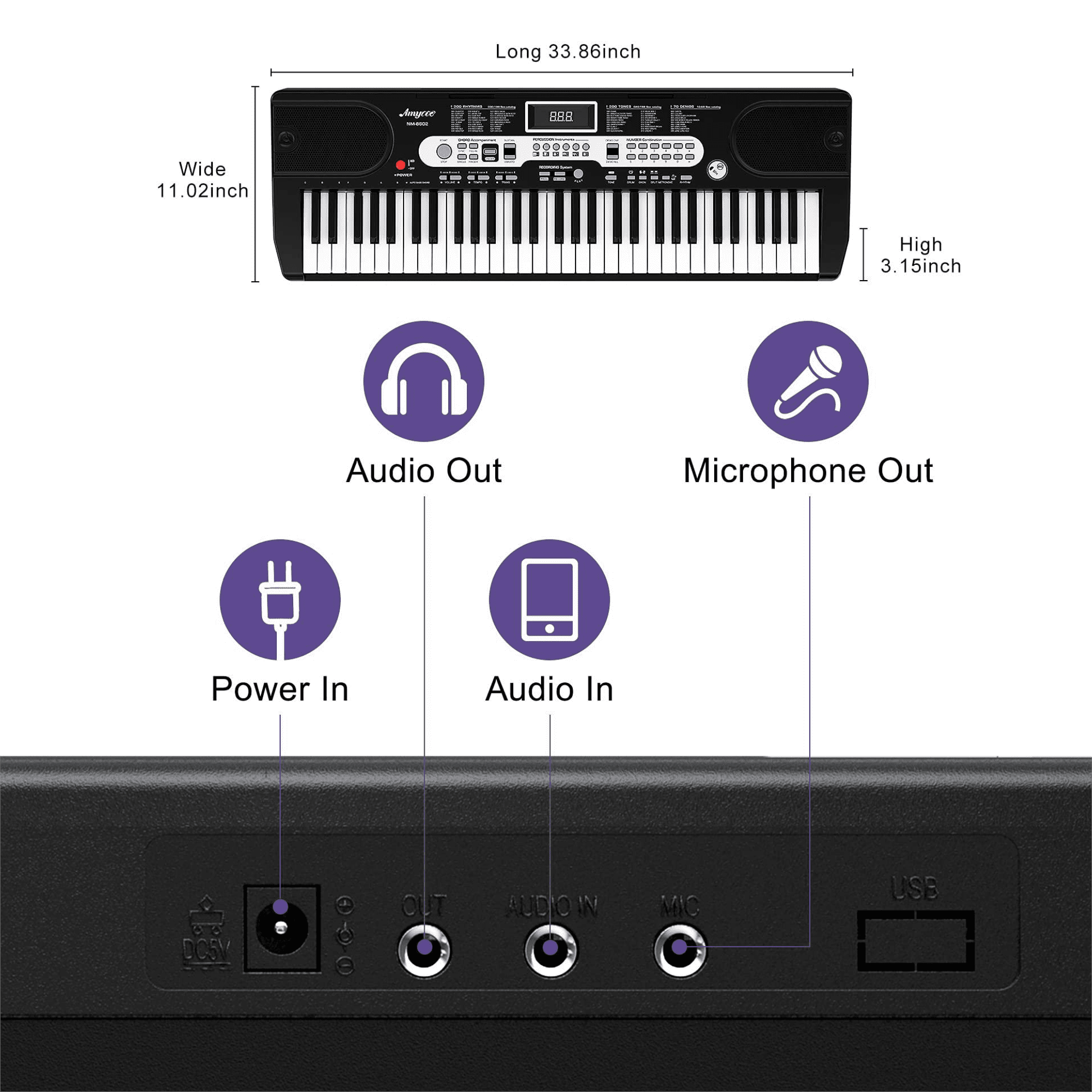 M optimized 61-Key Electric Keyboard Piano Set for Beginners and Kids with Microphone, Headphones, Stand, Stool, and Carrying Bag, Portable and Ideal for Teaching, Perfect Birthday, Christmas Gift