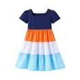 thumbnail image 2 of HILEELANG Toddler Girls 2-8T 100% Cotton Tiered Colorblock Dress Navy Colorblock Short Sleeve Casual Dress Size 3T, 2 of 7
