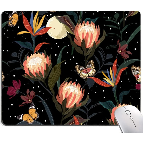 Mouse Pad, Floral Mouse Pad with Design, Computer Mouse Mat Square Waterproof Mouse Pad Non-Slip Rubber Base MousePads for Office Laptop, Vintage Blooming Flowers