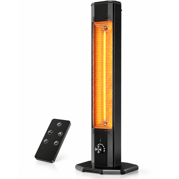 1500W Infrared Patio Heater, 42-Inch Electric Outdoor Tower with Remote, 3 Heating Modes, 9 Heat Levels, Fan, Oscillation, 24H Timer and Tip-Over Protection
