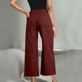 thumbnail image 4 of Ashirexll Wide Leg Pants for Women, Winter Women Pants, Solid Color Pocket Slim Cropped Wide Leg Pants with Modern Casual Style, 4 of 7