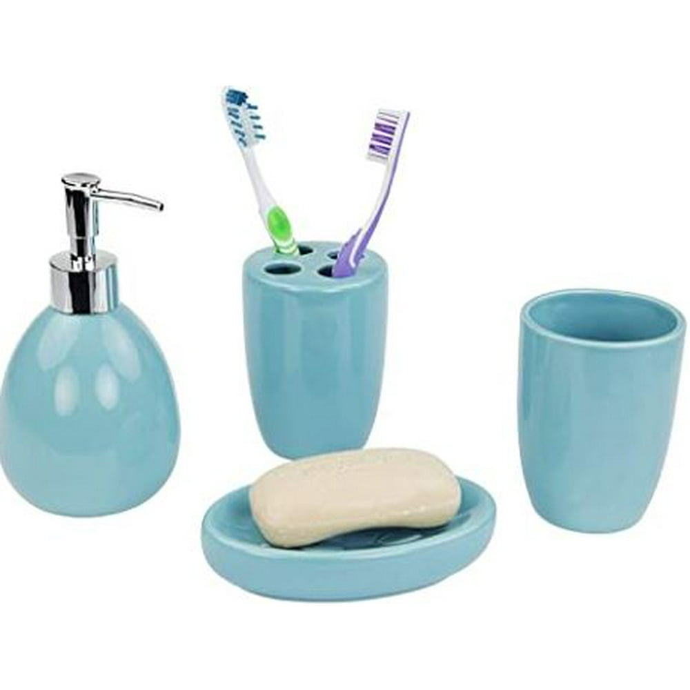 Home Basics 4 Piece Bath Accessory Set, Turquoise